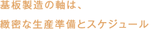 基板製造の軸は、緻密な生産準備とスケジュール。